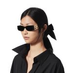 Dynasty Rectangle Sunglasses in Black - Image 5